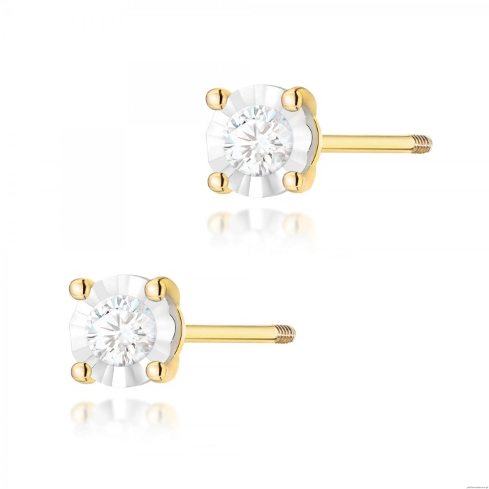 Kolczyki K0058 Diament 2 x 0,08ct żółte złoto sztyft zakręcany