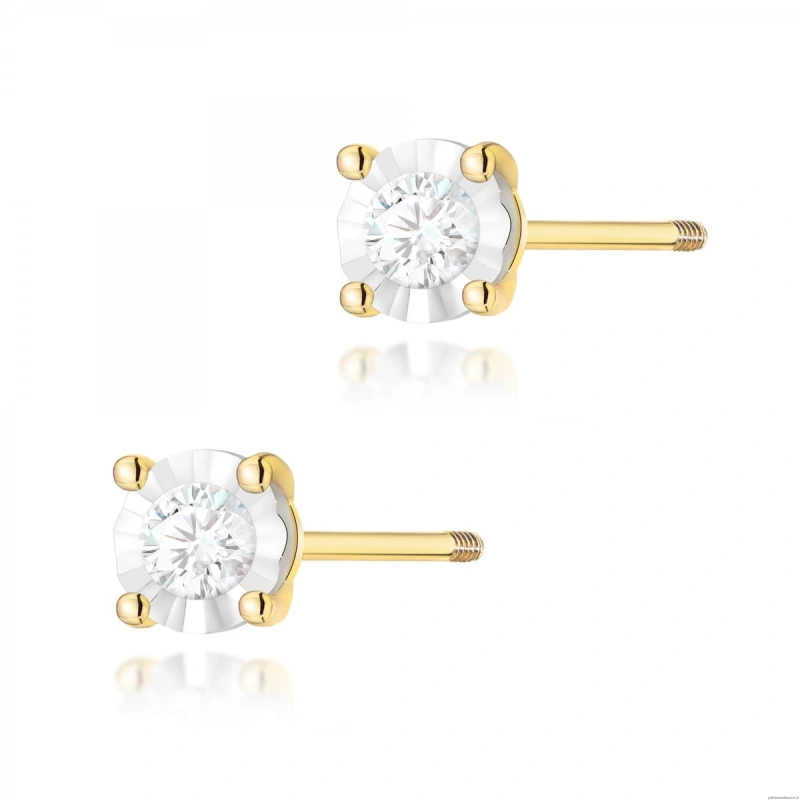 Kolczyki K0058 Diament 2 x 0,08ct żółte złoto sztyft zakręcany