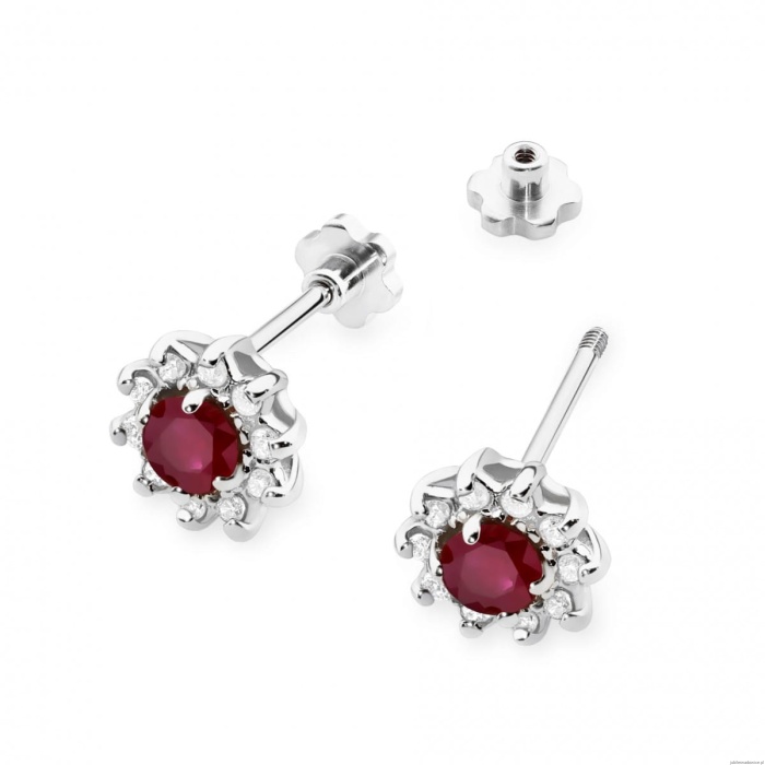 Kolczyki K0185 Rubin 2 x 0,15ct białe złoto sztyft zakręcany