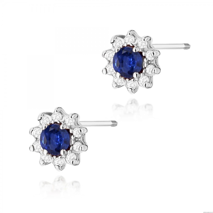 Kolczyki K0185 Szafir 2 x 0,15ct białe złoto sztyft zakręcany