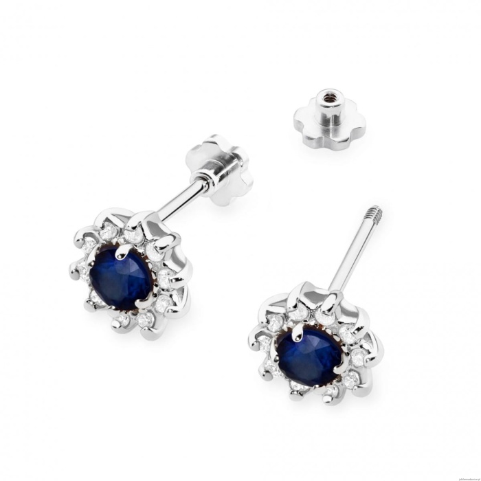 Kolczyki K0185 Szafir 2 x 0,15ct białe złoto sztyft zakręcany
