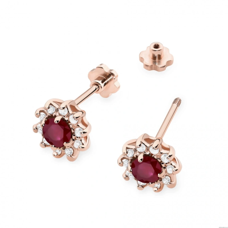 Kolczyki K0185 Rubin 2 x 0,15ct różowe złoto sztyft zakręcany