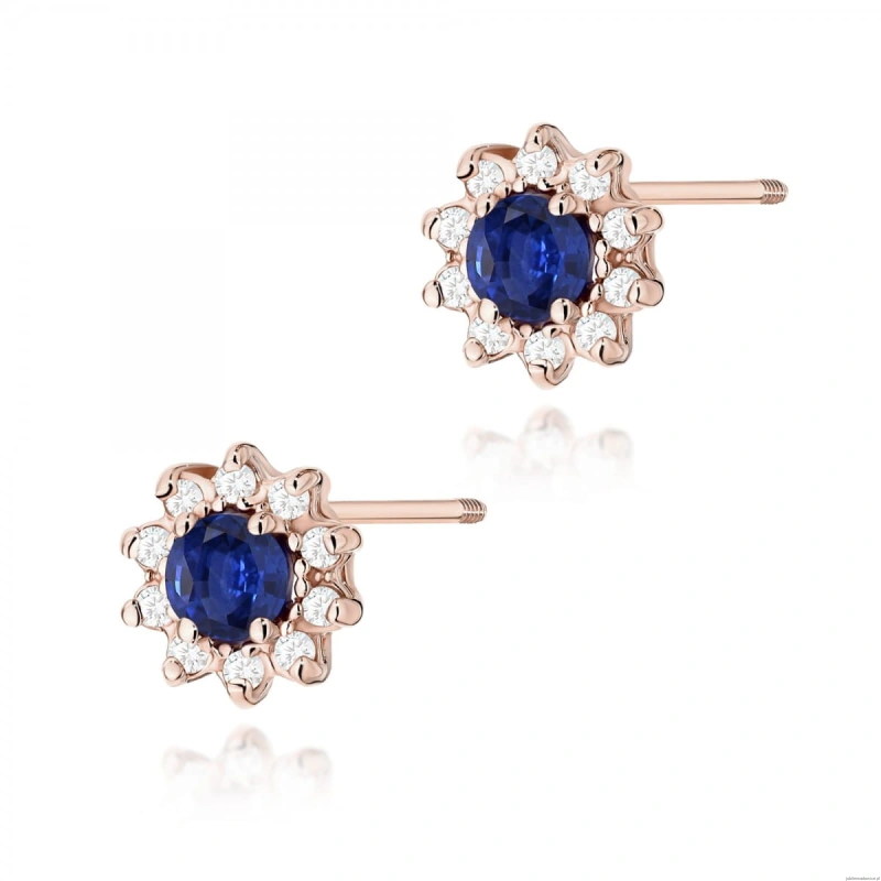 Kolczyki K0185 Szafir 2 x 0,15ct różowe złoto sztyft zakręcany