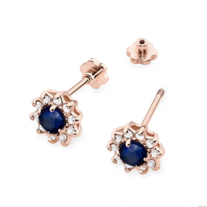 Kolczyki K0185 Szafir 2 x 0,15ct różowe złoto sztyft zakręcany