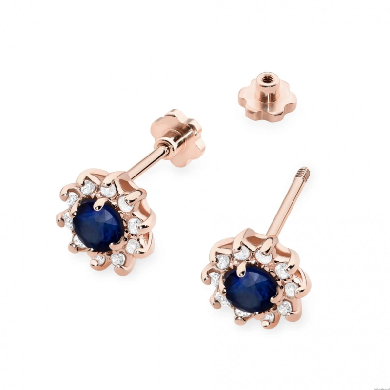 Kolczyki K0185 Szafir 2 x 0,15ct różowe złoto sztyft zakręcany