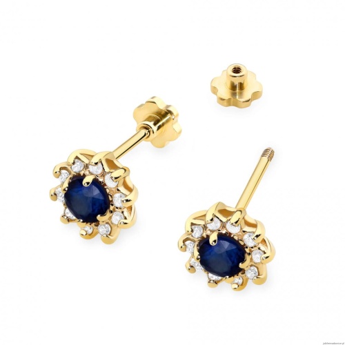 Kolczyki K0185 Szafir 2 x 0,15ct żółte złoto sztyft zakręcany