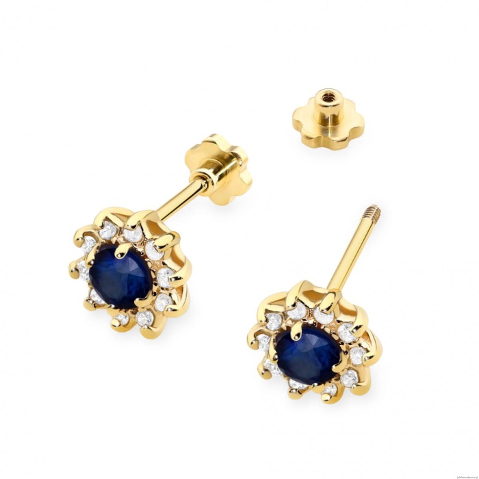 Kolczyki K0185 Szafir 2 x 0,15ct żółte złoto sztyft zakręcany