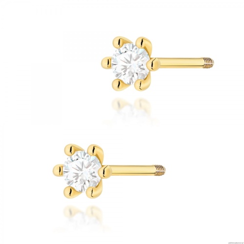 Kolczyki K0222 Diament 2 x 0,10ct żółte złoto sztyft zakręcany