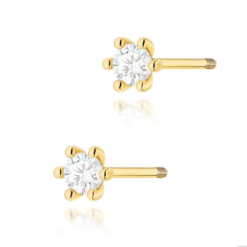 Kolczyki K0222 Diament 2 x 0,10ct żółte złoto sztyft zakręcany
