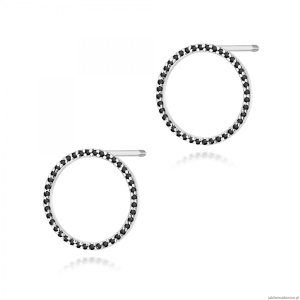 Kolczyki K0442 z czarnymi Diamentami białe złoto sztyft zakręcany