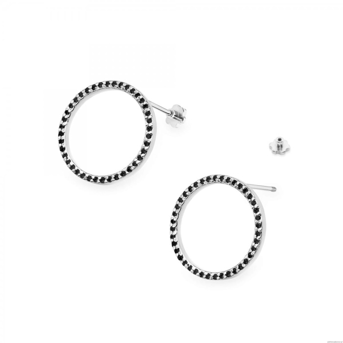 Kolczyki K0442 z czarnymi Diamentami białe złoto sztyft zakręcany