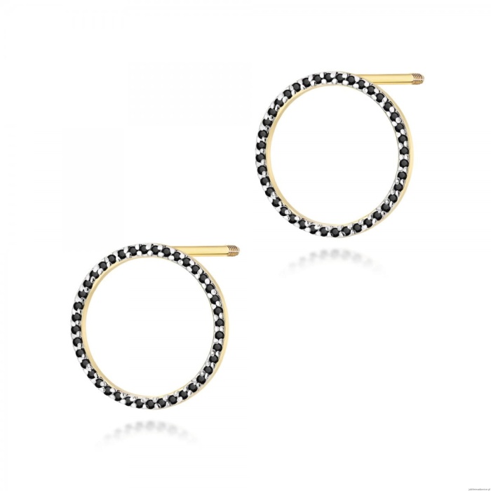 Kolczyki K0442 z czarnymi Diamentami żółte złoto sztyft zakręcany