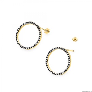 Kolczyki K0442 z czarnymi Diamentami żółte złoto sztyft zakręcany