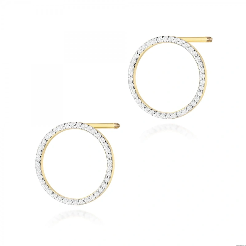 Kolczyki K0442 z diamentami żółte złoto sztyft zakręcany