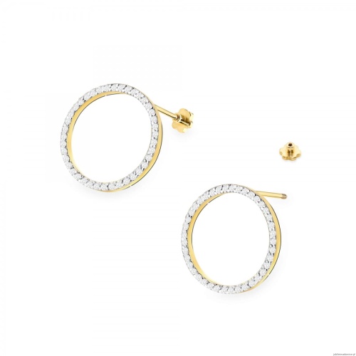 Kolczyki K0442 z diamentami żółte złoto sztyft zakręcany