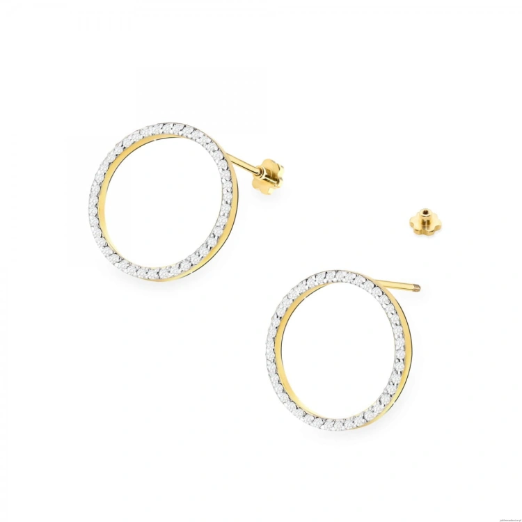 Kolczyki K0442 z diamentami żółte złoto sztyft zakręcany