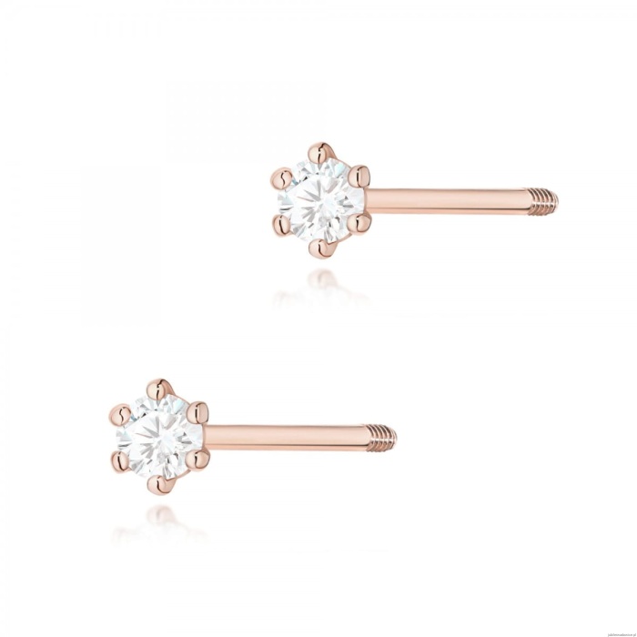 Kolczyki K0501 Diament 2 x 0,04ct różowe złoto sztyft zakręcany