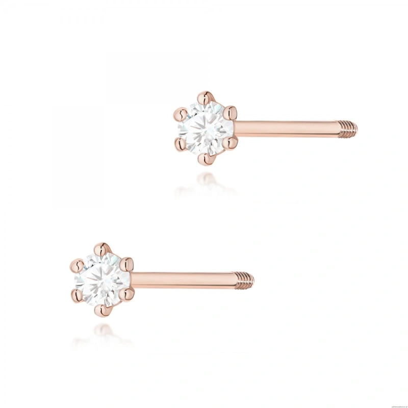 Kolczyki K0501 Diament 2 x 0,04ct różowe złoto sztyft zakręcany