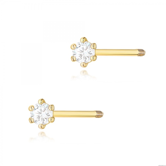 Kolczyki K0501 Diament 2 x 0,04ct żółte złoto sztyft zakręcany