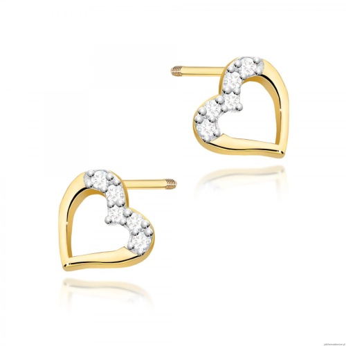 Kolczyki K0503 z diamentami żółte złoto sztyft zakręcany