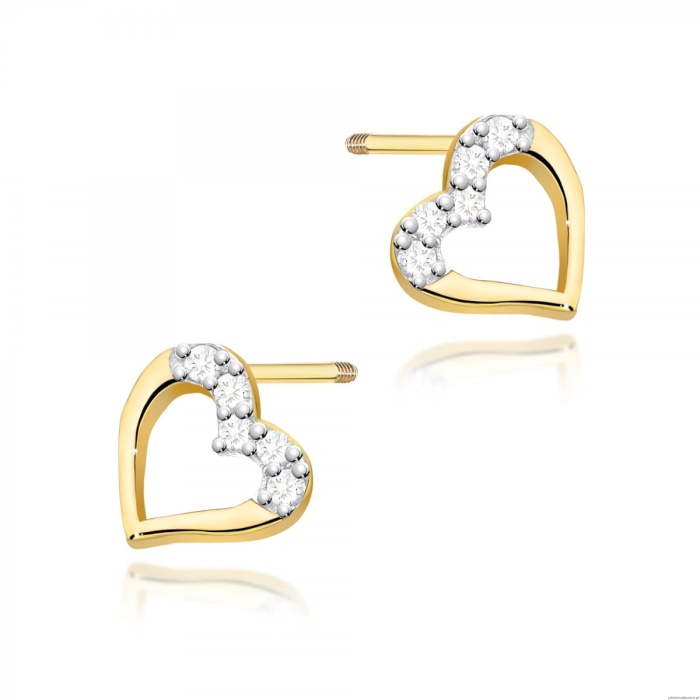 Kolczyki K0503 z diamentami żółte złoto sztyft zakręcany