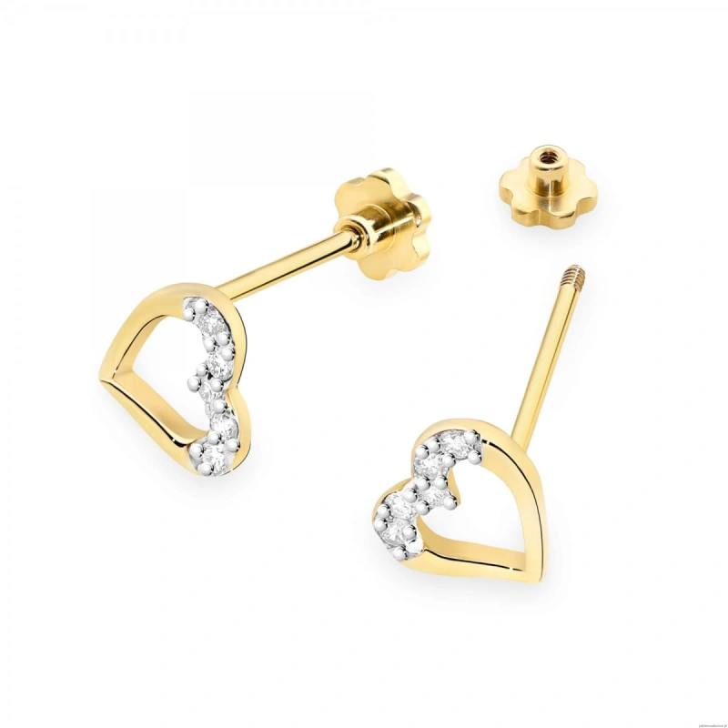Kolczyki K0503 z diamentami żółte złoto sztyft zakręcany