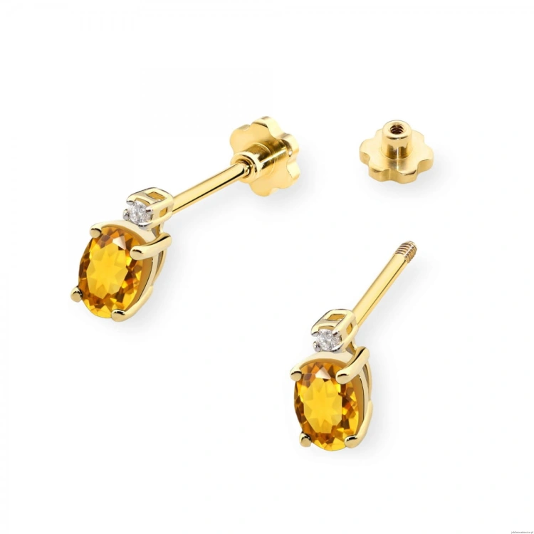 Kolczyki K0001 Cytryn 2 x 0,60ct żółte złoto sztyft zakręcany