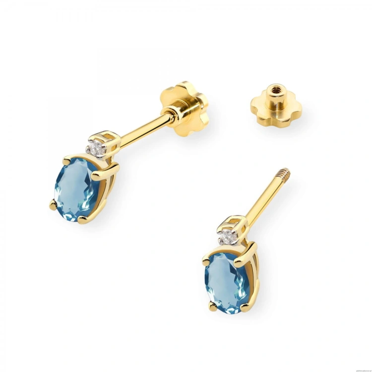 Kolczyki K0001 Topaz London Blue 2 x 0,50ct żółte złoto sztyft zakręcany