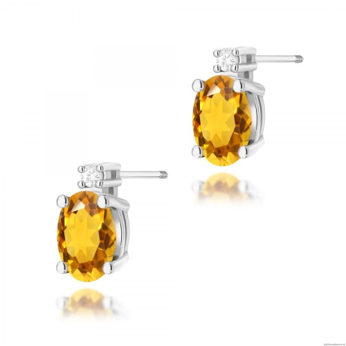 Kolczyki K0001 Cytryn 2 x 0,60ct białe złoto sztyft zakręcany