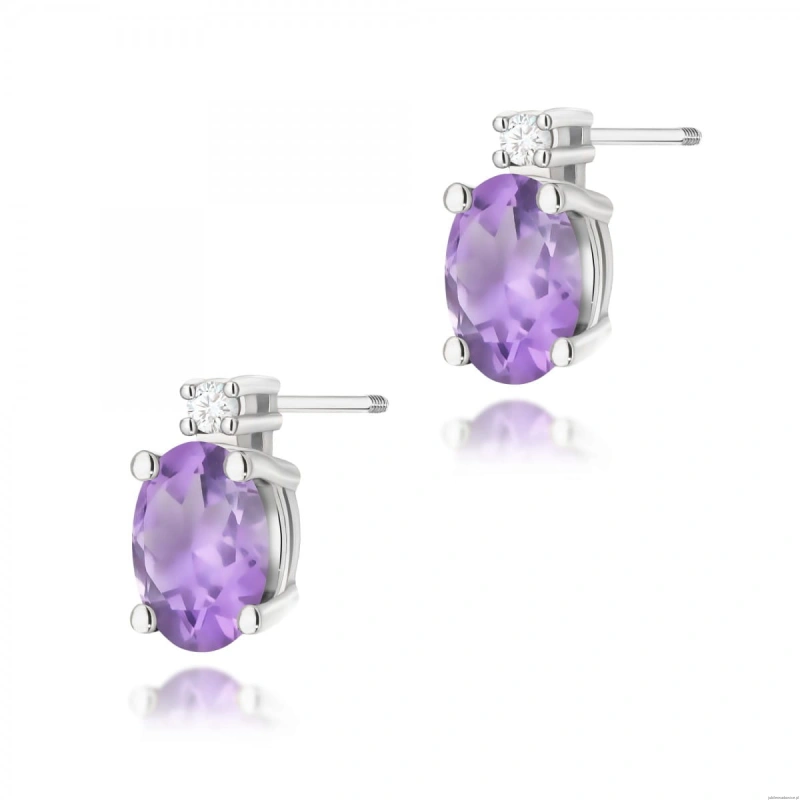 Kolczyki K0001 Ametyst 2 x 0,40ct białe złoto sztyft zakręcany