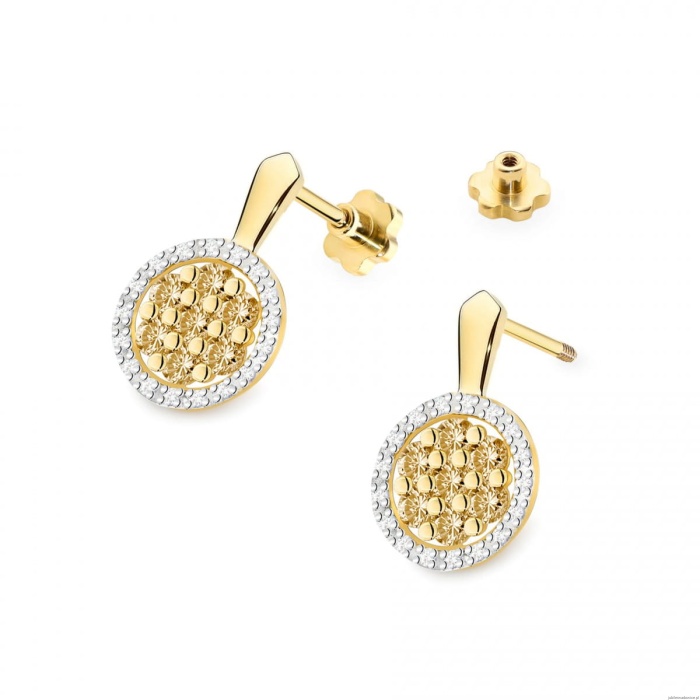 Kolczyki K0440 z diamentami żółte złoto sztyft zakręcany