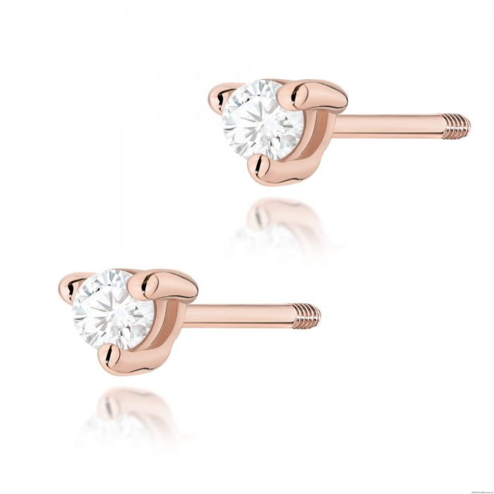 Kolczyki K0035 Diament 2 x 0,04ct różowe złoto sztyft zakręcany