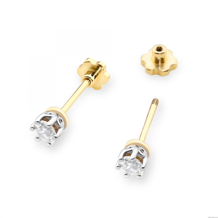 Kolczyki K0068 Diament 2 x 0,15ct żółte złoto sztyft zakręcany