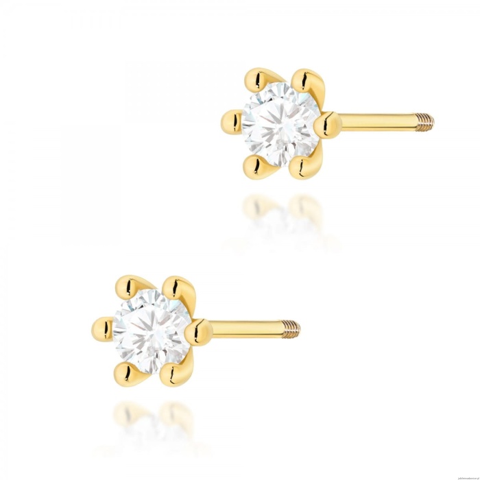 Kolczyki K0222 Diament 2 x 0,15ct żółte złoto sztyft zakręcany