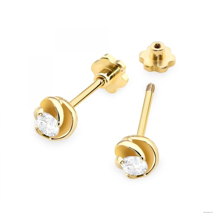 Kolczyki K0329 Diament 2 x 0,08ct żółte złoto sztyft zakręcany