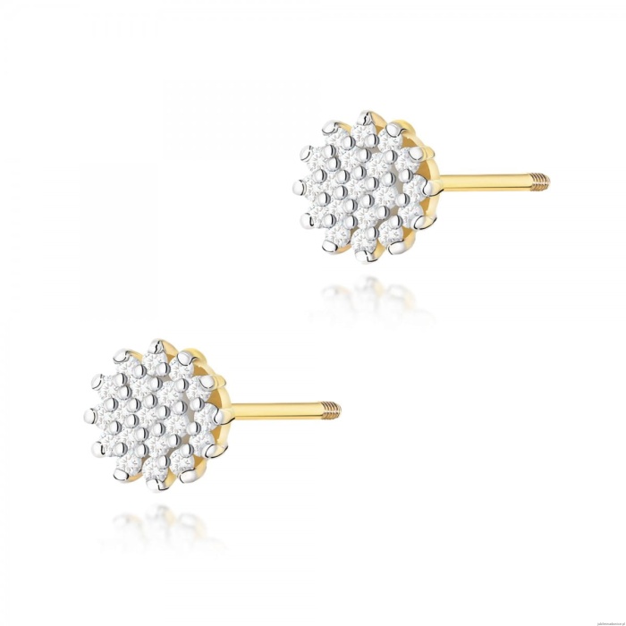 Kolczyki K0401 z diamentami żółte złoto sztyft zakręcany