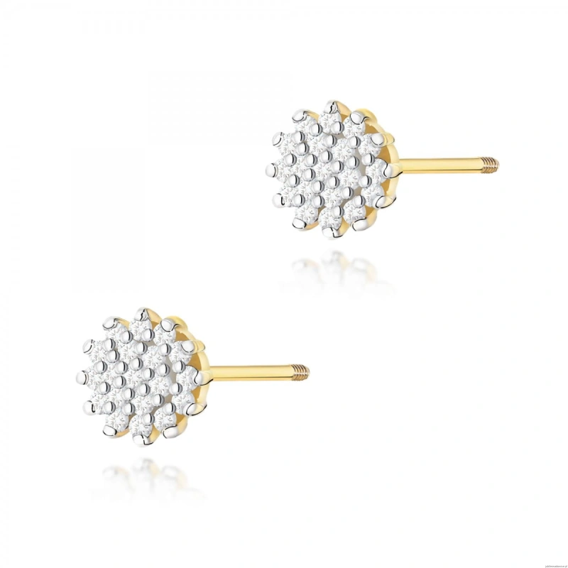 Kolczyki K0401 z diamentami żółte złoto sztyft zakręcany