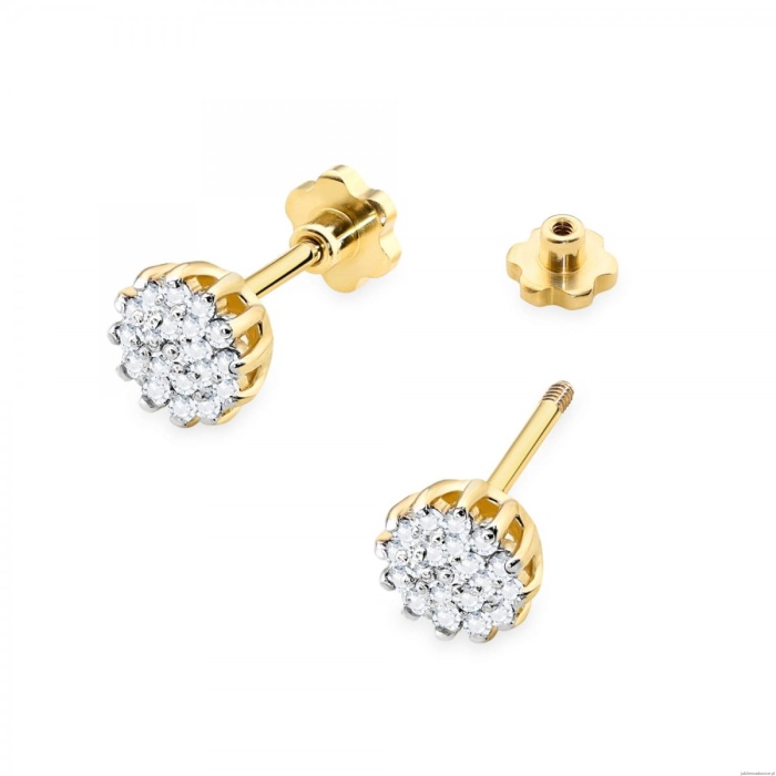 Kolczyki K0401 z diamentami żółte złoto sztyft zakręcany