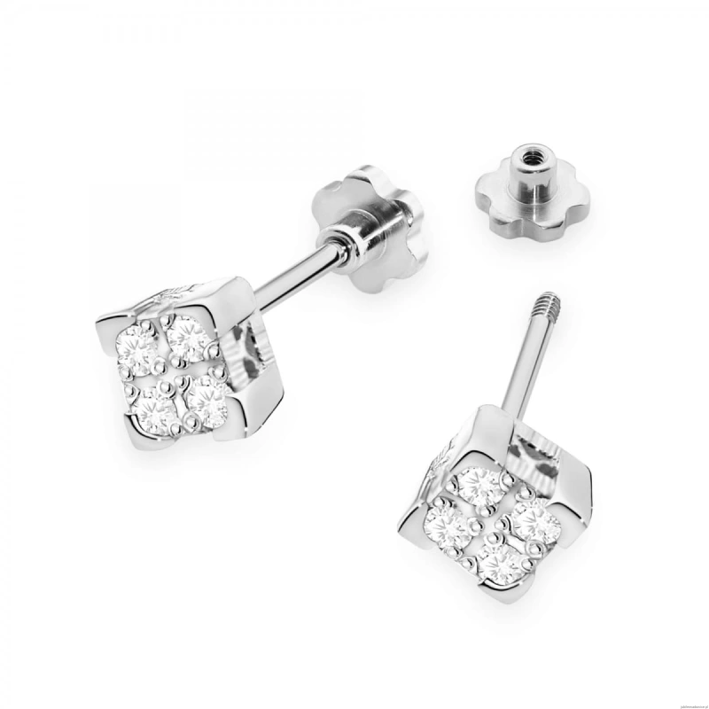 Kolczyki K0402 z diamentami białe złoto sztyft zakręcany