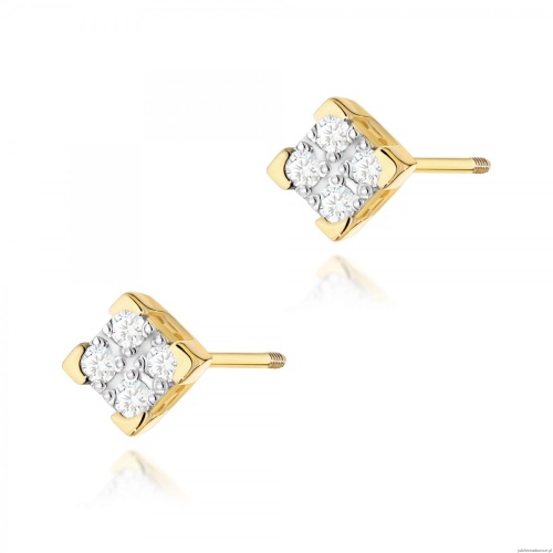 Kolczyki K0402 z diamentami żółte złoto sztyft zakręcany