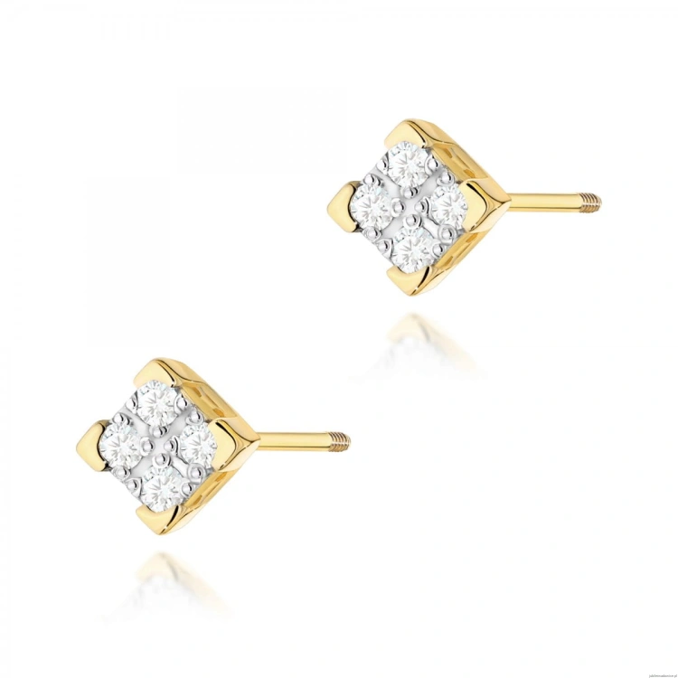 Kolczyki K0402 z diamentami żółte złoto sztyft zakręcany