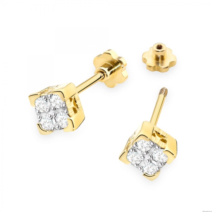 Kolczyki K0402 z diamentami żółte złoto sztyft zakręcany