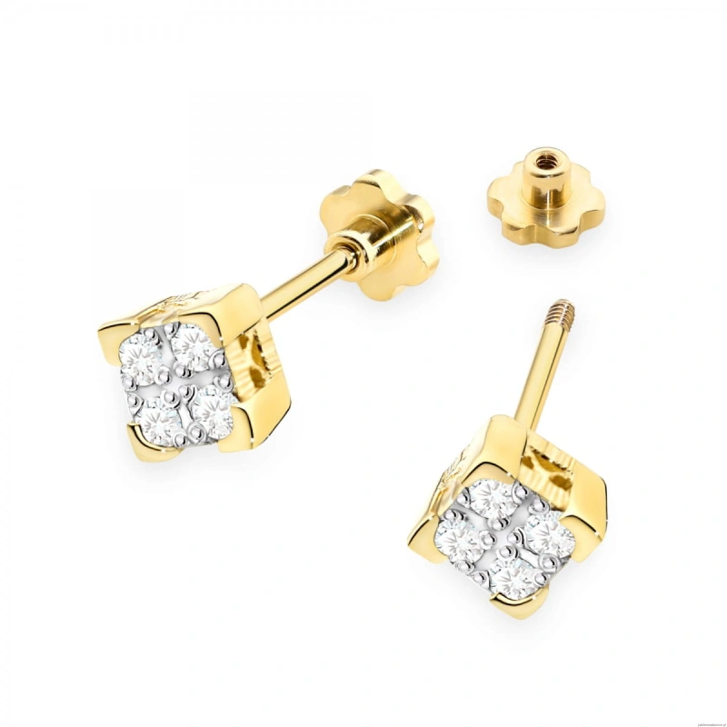Kolczyki K0402 z diamentami żółte złoto sztyft zakręcany