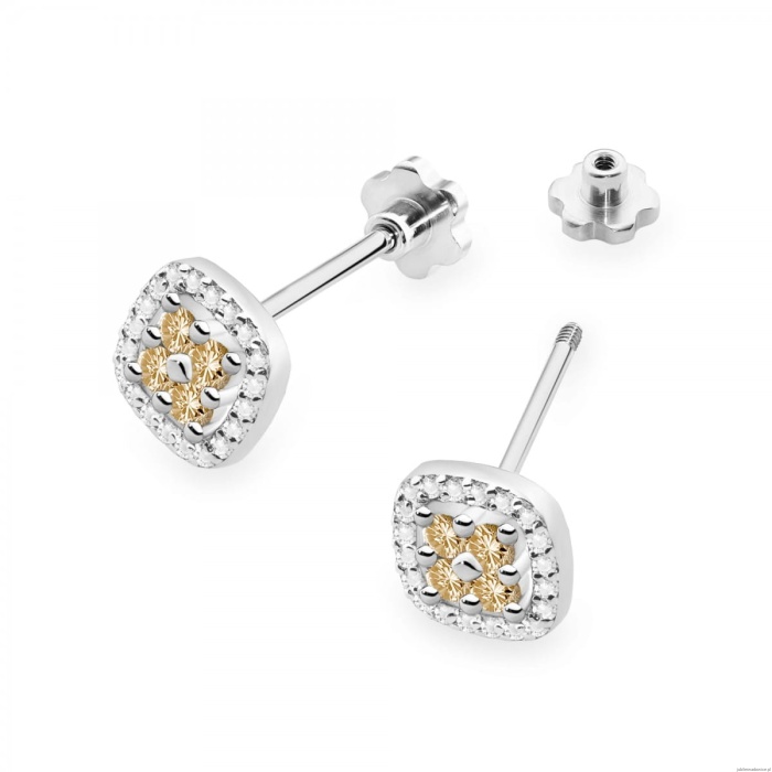 Kolczyki K0441 z diamentami białe złoto sztyft zakręcany