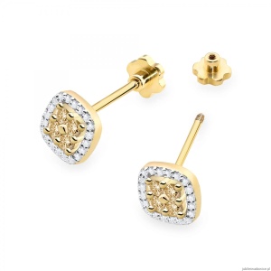 Kolczyki K0441 z diamentami żółte złoto sztyft zakręcany