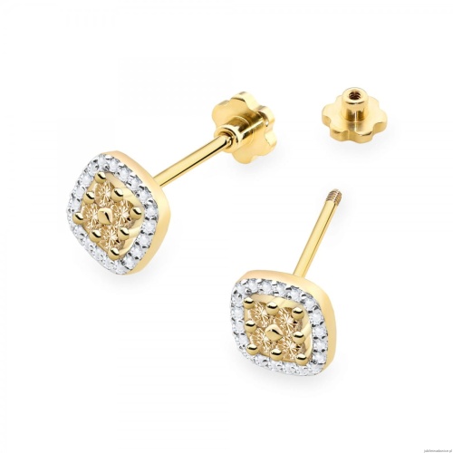 Kolczyki K0441 z diamentami żółte złoto sztyft zakręcany
