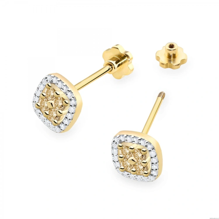 Kolczyki K0441 z diamentami żółte złoto sztyft zakręcany