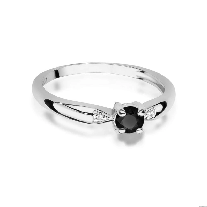 Pierścionek W0469 Czarny diament 0,12ct białe złoto