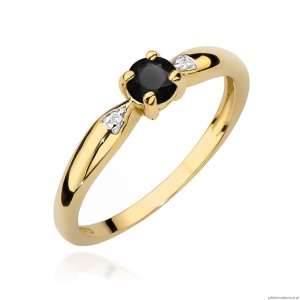 Pierścionek W0469 Czarny diament 0,12ct żółte złoto