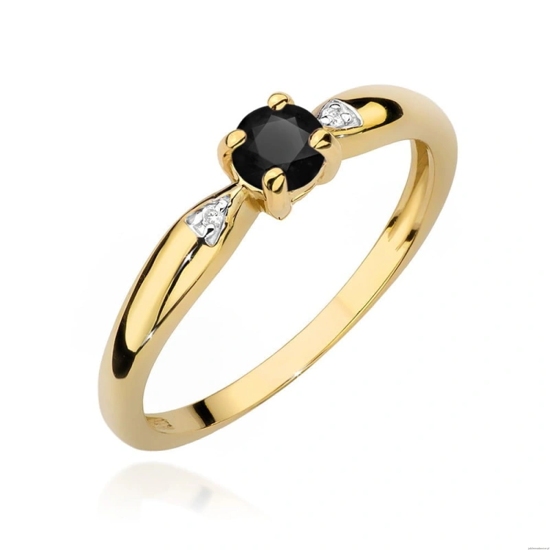 Pierścionek W0469 Czarny diament 0,12ct żółte złoto